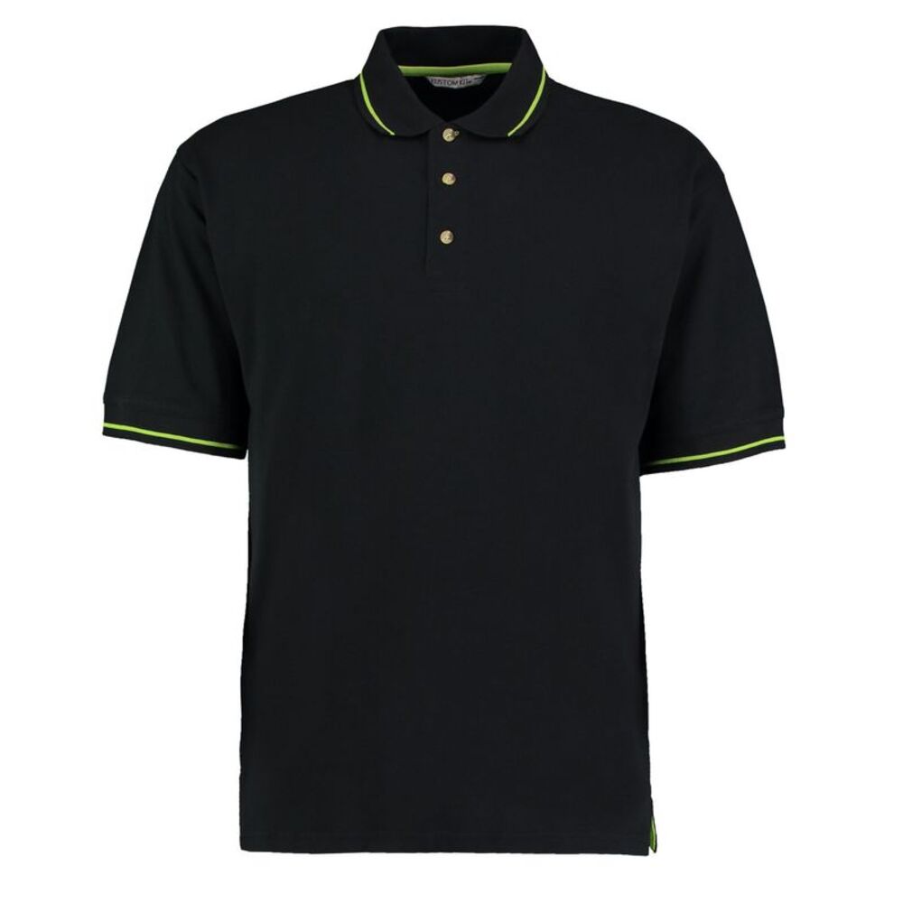 Kustom Kit Mens St Mellion Classic Polo Shirt / Black/Lime